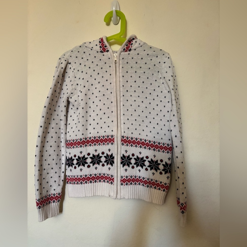 EUC Gymboree Cream and Red Knit Sweater with Hoodie
